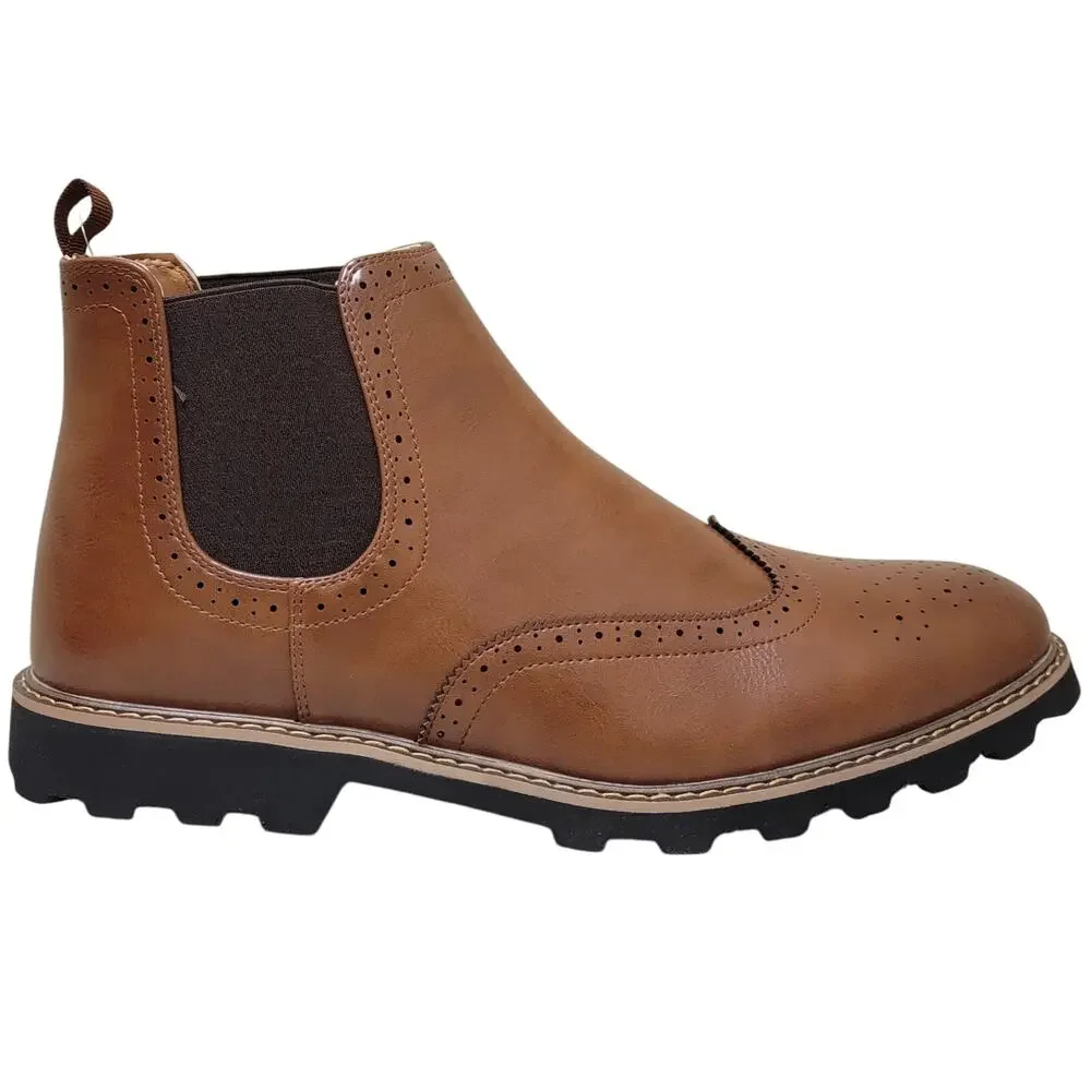 Deer Stags Men Brayden Wingtip Brogue Chelsea Boots Size US 13M Brown Vegan